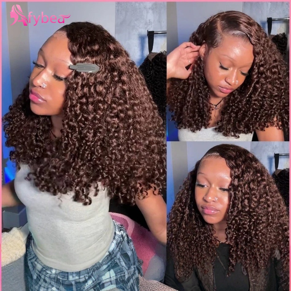 Hd Lace Frontal Wig Human Hair Pre Plucked - Curly Lace Front Wig Chocolate Brown