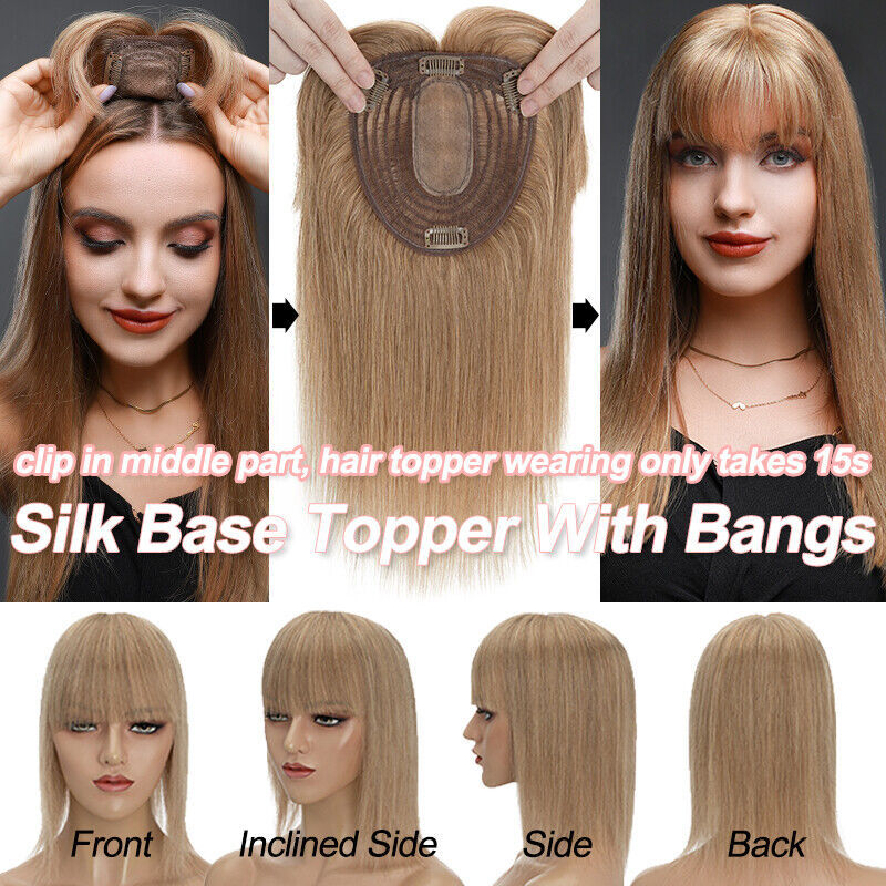 Women Toupee Silk Base Topper  - Seamless Clip In Hair Extensions Human Hair 评论和价格