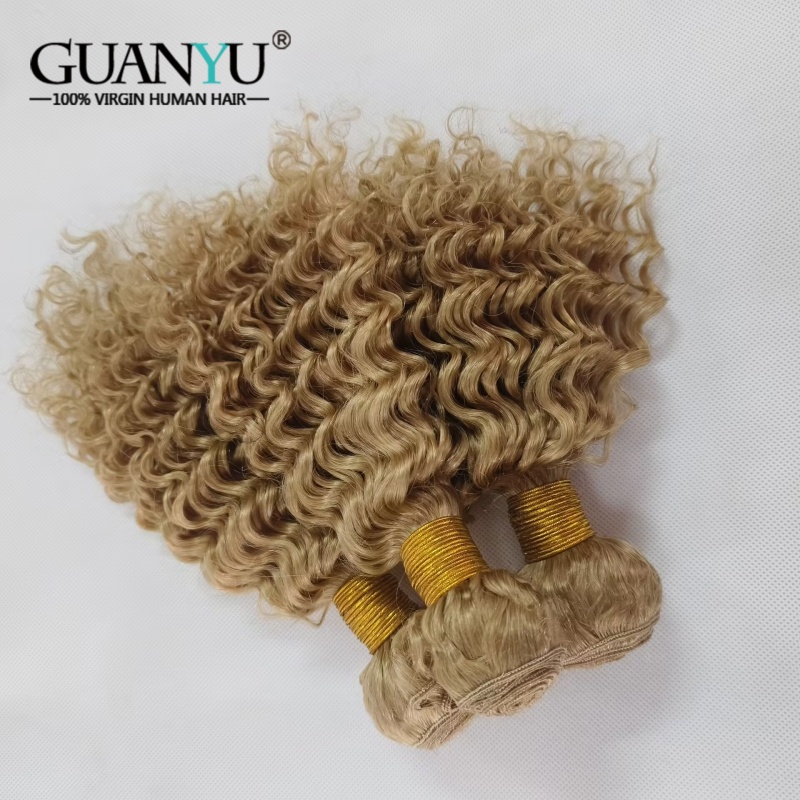 #27 Honey Blonde Deep Wave Omb - Deep Wave 3 Bundles With Closure 评论和价格