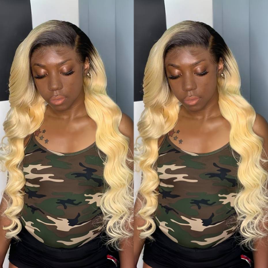1B 613 Blonde Ombre Human Hair - 613 Blonde Body Wave Lace Front Wig 评论和价格