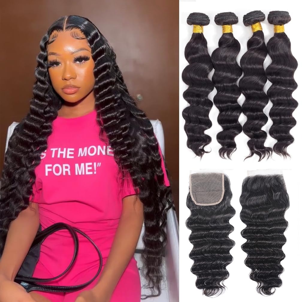 30 Inch Loose Wave Bundles Hum - Deep Wave 3 Bundles With Closure 评论和价格