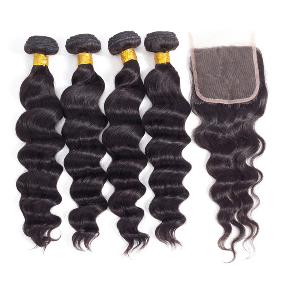 30 Inch Loose Wave Bundles Hum - Deep Wave 3 Bundles With Closure 评论和价格
