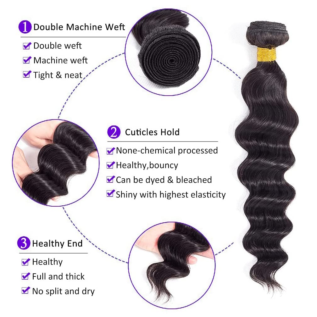30 Inch Loose Wave Bundles Hum - Deep Wave 3 Bundles With Closure 评论和价格