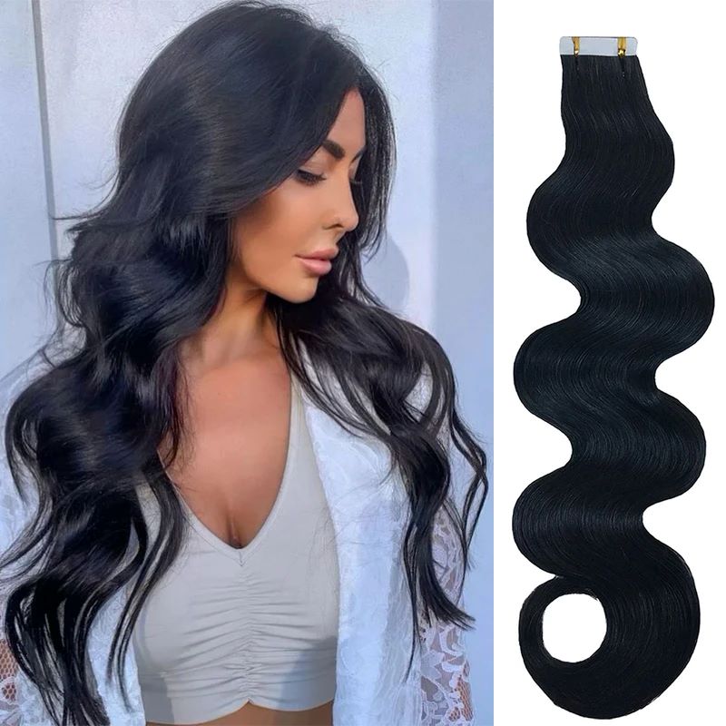 Long Body Wave Tape in Human H - Invisible Tape In Extensions Real Hair 评论和价格