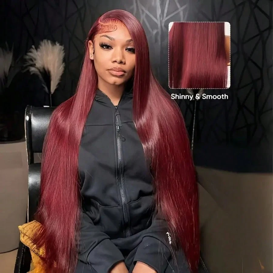 200 Density 99J Burgundy 13X6  - Hd Lace Frontal Wig Human Hair Pre Plucked 评论和价格