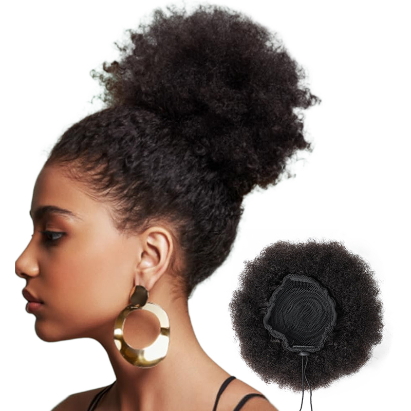 100% Human Hair 8 Inch Short A - Drawstring Afro Curly Puff Ponytail 评论和价格