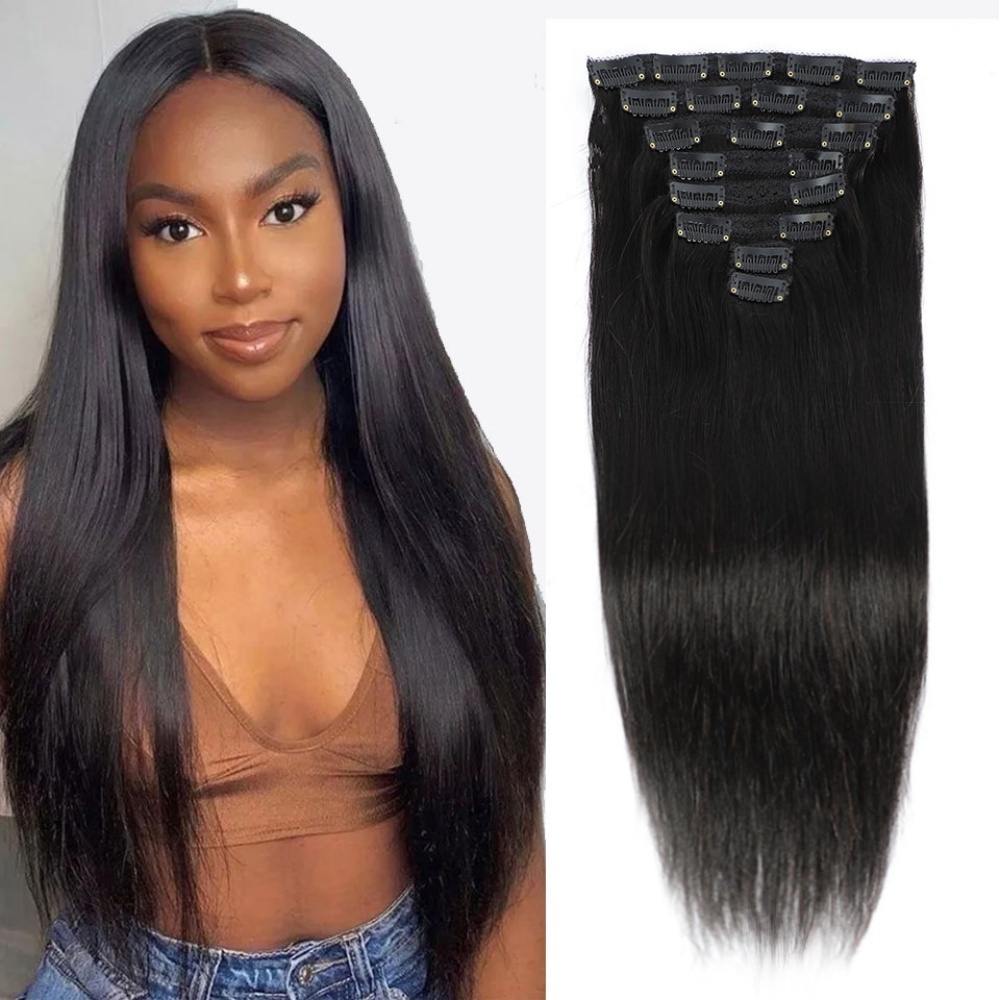 Natural Straight Clip In Human - Seamless Clip In Hair Extensions Human Hair 评论和价格