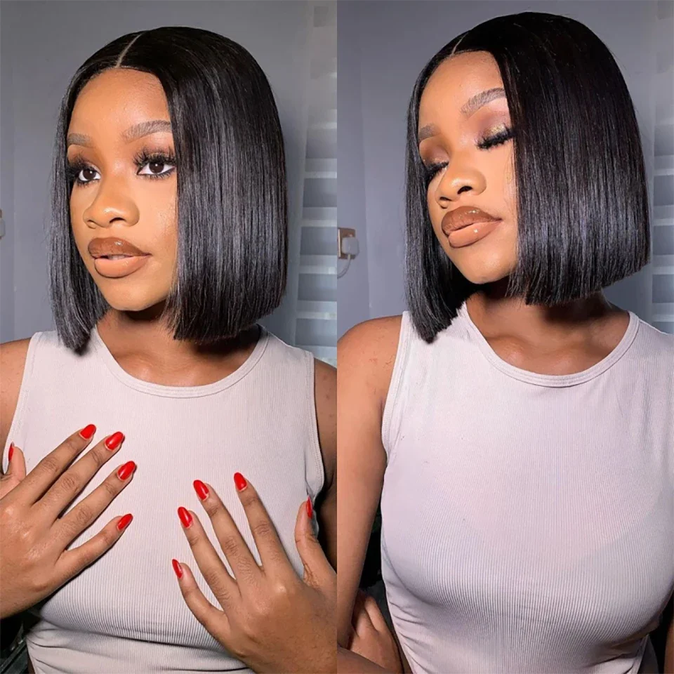Straight Short Bob Wigs Human  - Glueless Wear And Go Human Hair Wig 评论和价格