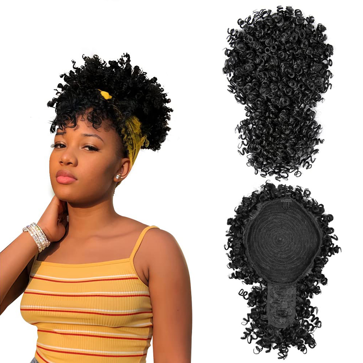 Afro Puff Synthetic Drawstring - Drawstring Afro Curly Puff Ponytail 评论和价格