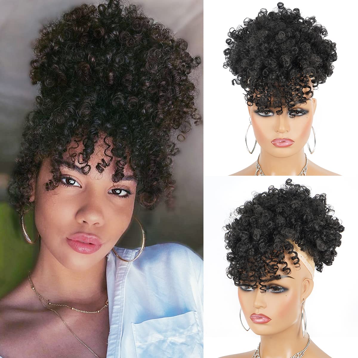 Afro Puff Synthetic Drawstring - Drawstring Afro Curly Puff Ponytail 评论和价格