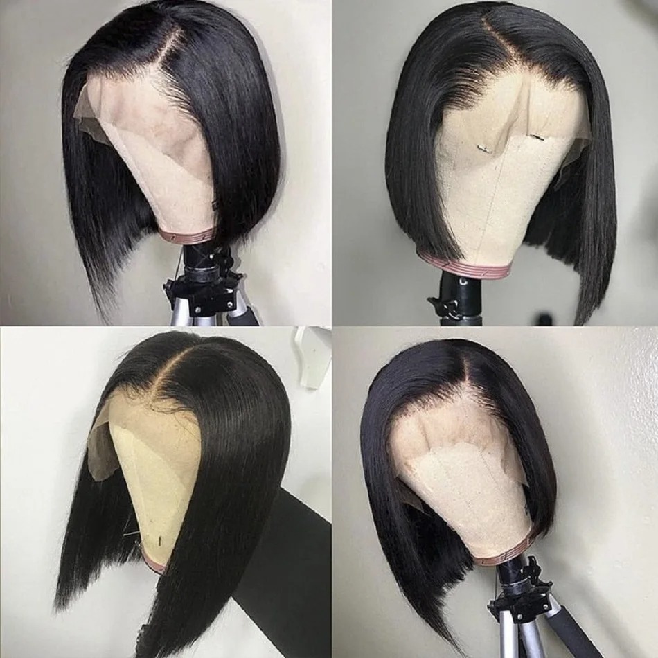 Black Wig Short Lace Front Wig - Pre Parted 13X4 Lace Front Bob Wig 评论和价格