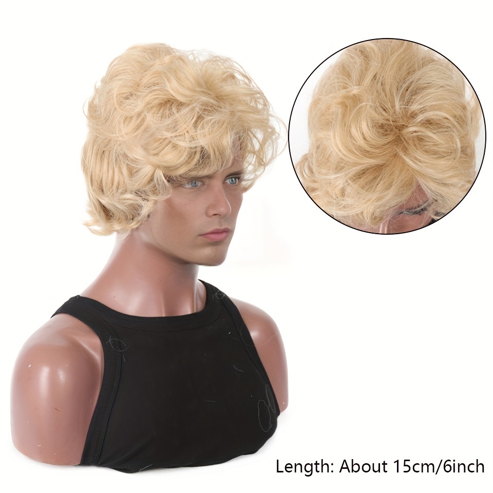 Mens Blonde Wig Short Wavy Flu - Synthetic Wigs 评论和价格