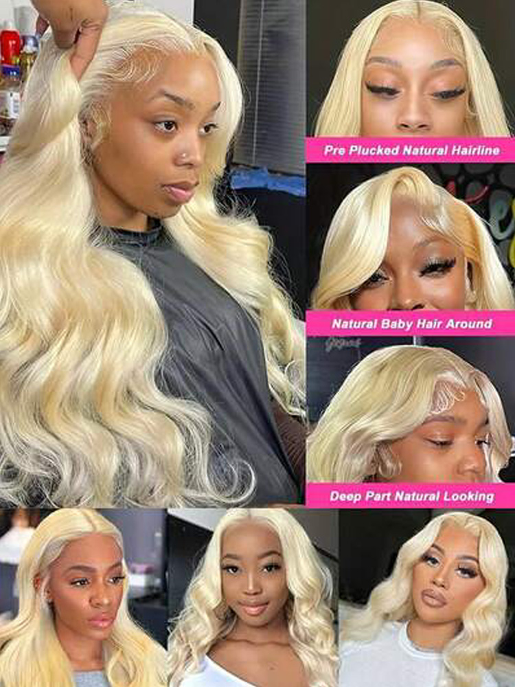 613 Honey Blonde Colored 40 In - 613 Blonde Body Wave Lace Front Wig 评论和价格