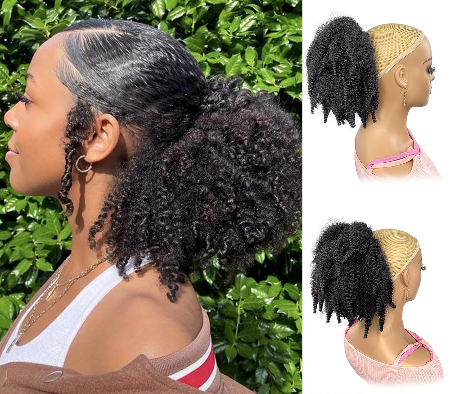 12inch Short Marley Hair Draws - Drawstring Afro Curly Puff Ponytail 评论和价格