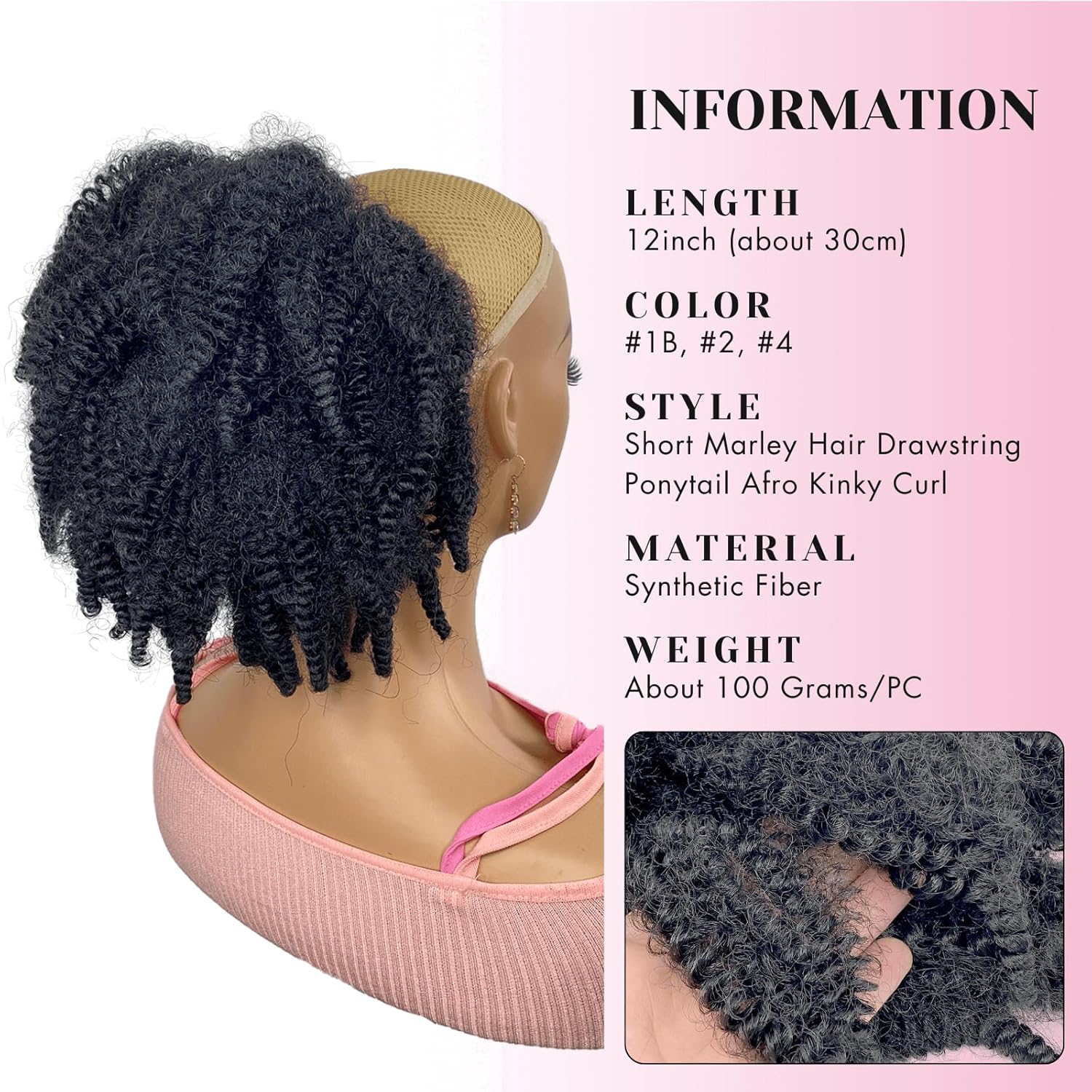 12inch Short Marley Hair Draws - Drawstring Afro Curly Puff Ponytail 评论和价格