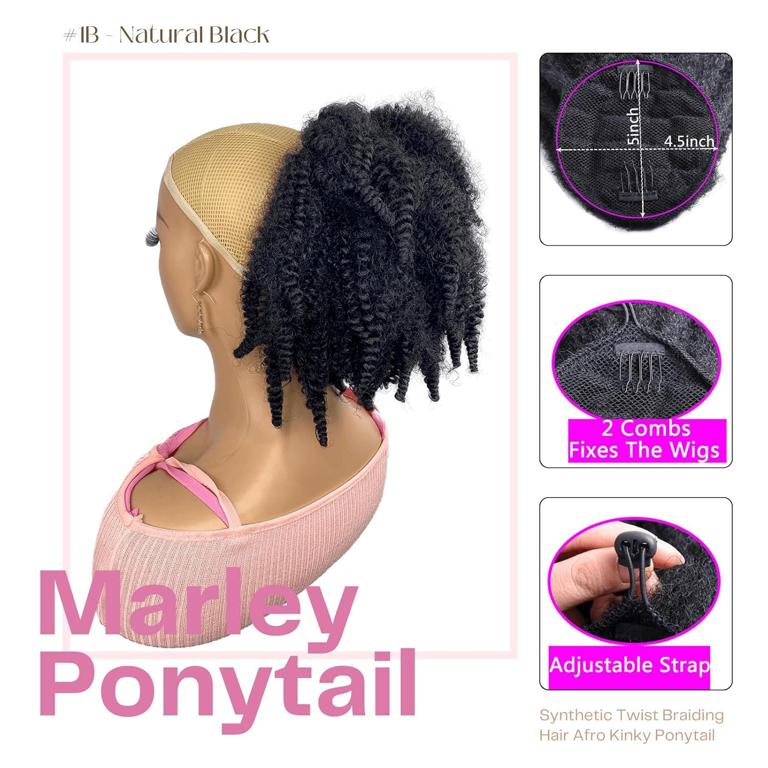 12inch Short Marley Hair Draws - Drawstring Afro Curly Puff Ponytail 评论和价格