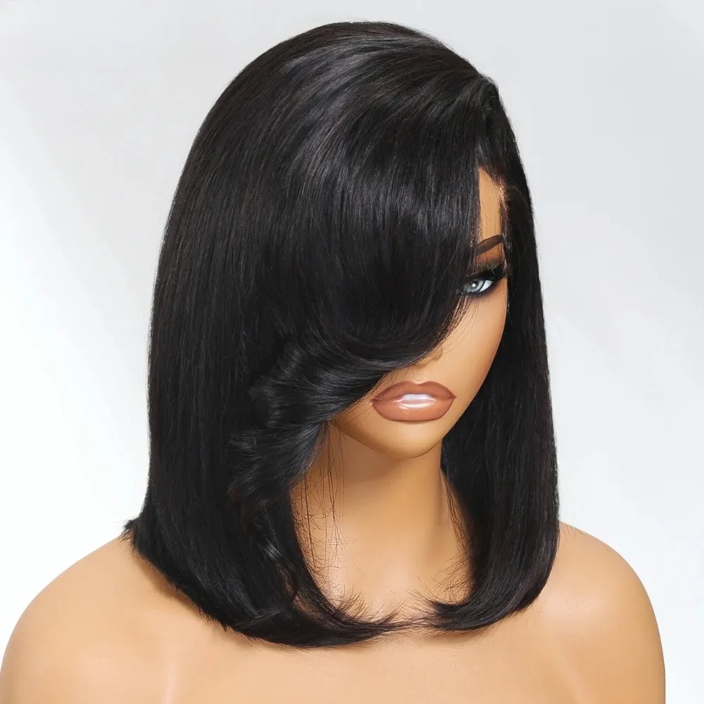 Black Short Bob Straight Lace  - Pre Parted 13X4 Lace Front Bob Wig 评论和价格