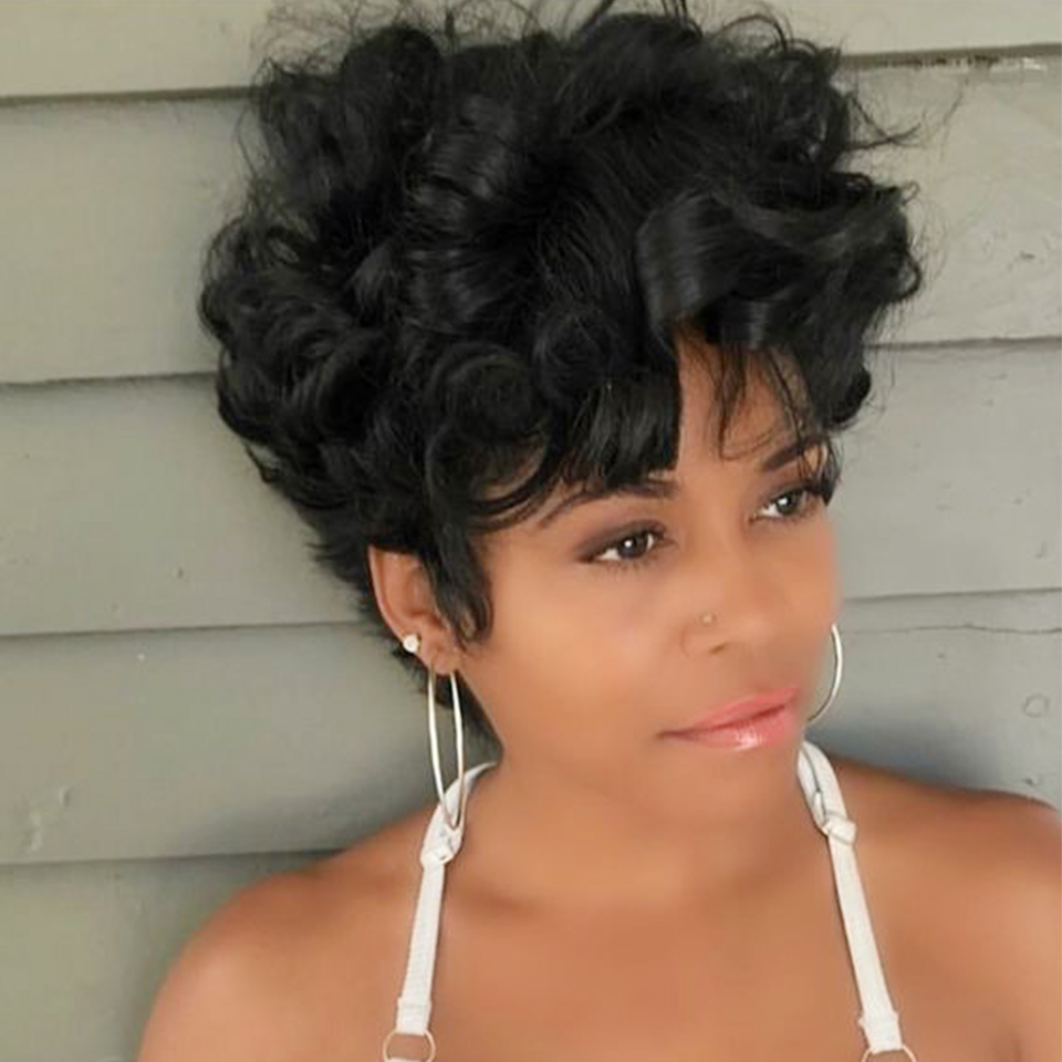 Bouncy Natural Wave Wig Human  - Short Pixie Cut Wig Human Hair Cheap 评论和价格