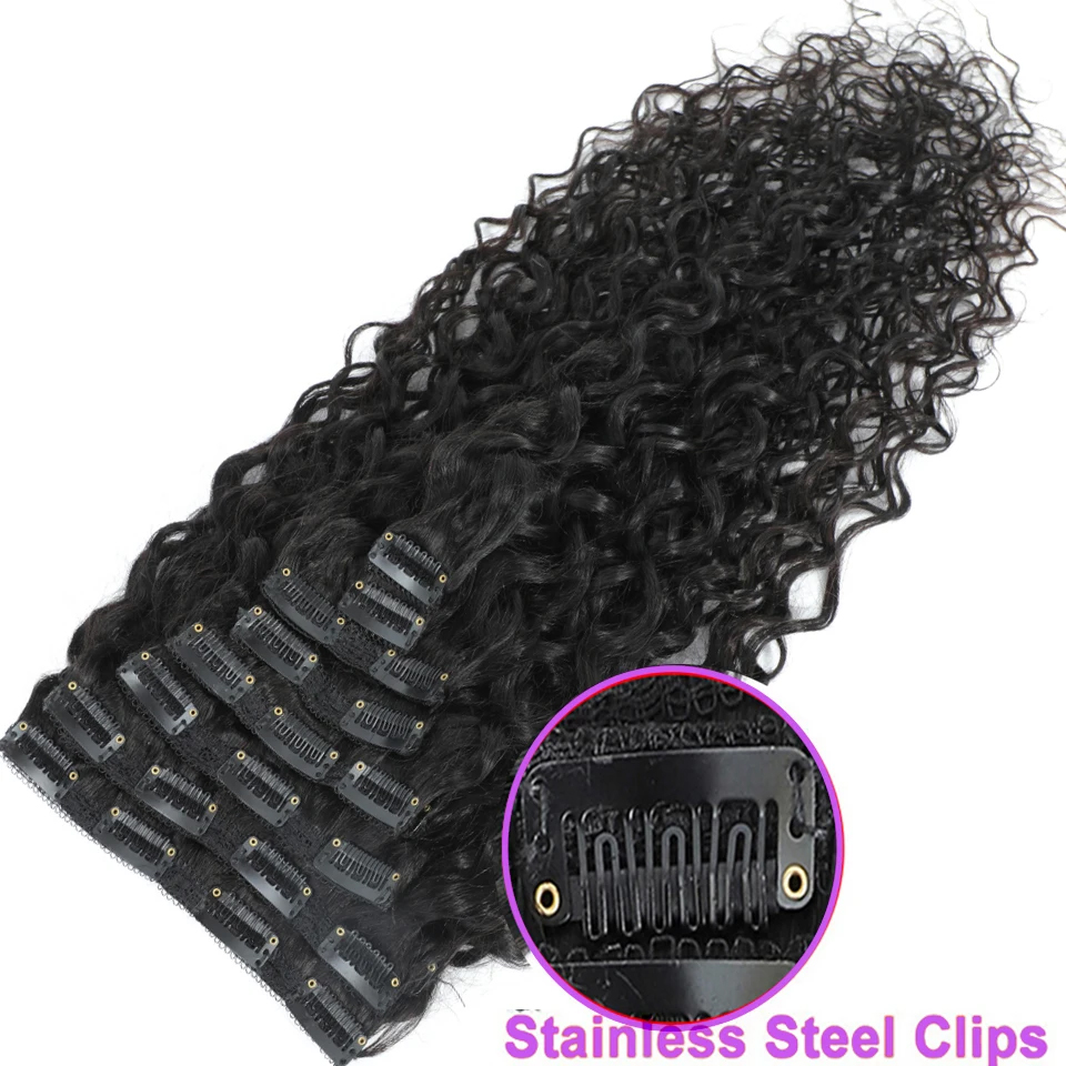 Water Wave Clip In Hair Extens - Seamless Clip In Hair Extensions Human Hair 评论和价格