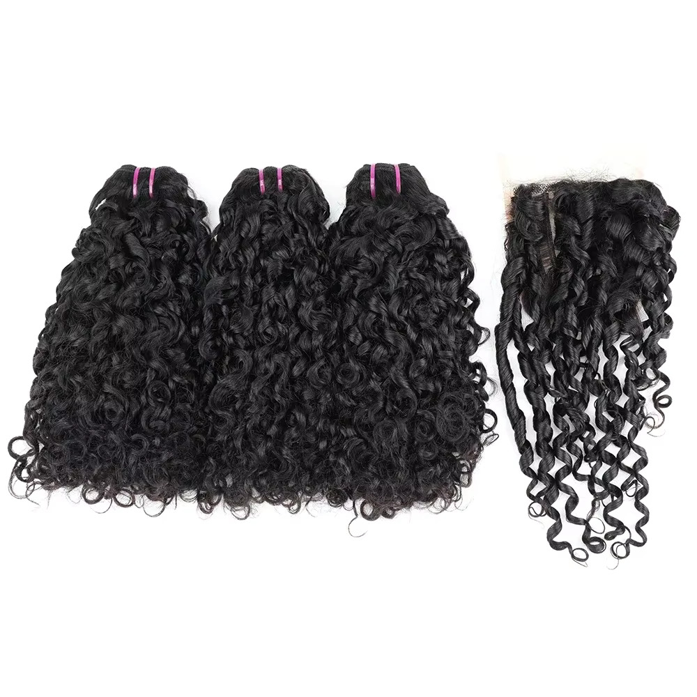 Pixie Curl Hair Bundles with C - Deep Wave 3 Bundles With Closure 评论和价格