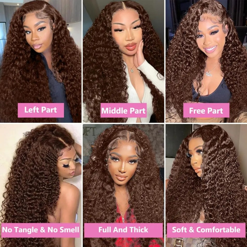 Curly Lace Front Wig Chocolate - Hd Lace Frontal Wig Human Hair Pre Plucked 评论和价格
