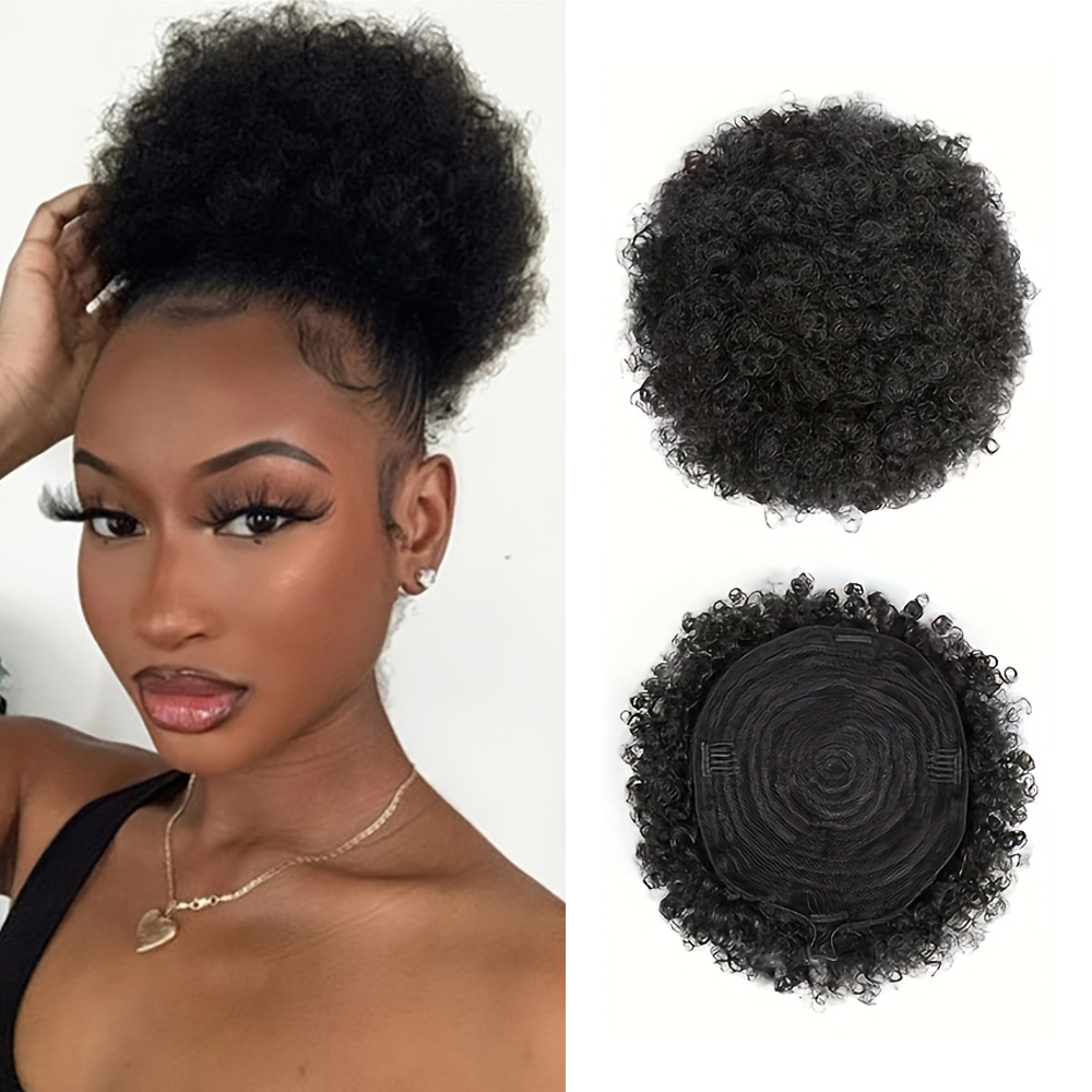 Afro Kinky Puffs 100% Human Ha - Drawstring Afro Curly Puff Ponytail 评论和价格